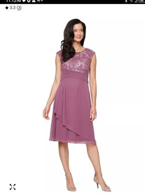 Alex Evenings Mauve Embellished Cap-Sleeve Midi Dress #41#&158